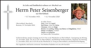 Traueranzeige Peter Seisenberger