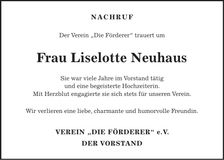 Traueranzeige Liselotte Neuhaus