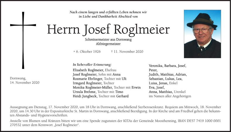 Traueranzeige Josef Roglmeier