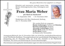 Traueranzeige Maria Weber