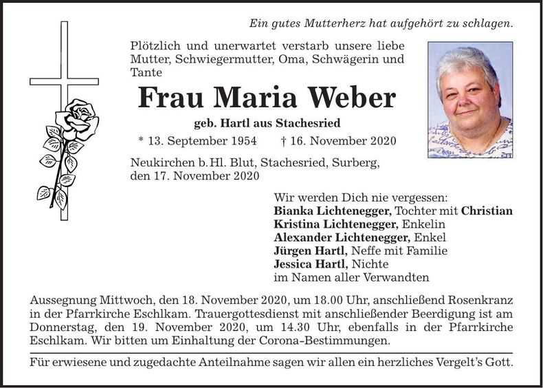 Traueranzeige Maria Weber