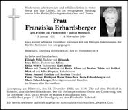 Traueranzeige Franziska Erhardsberger