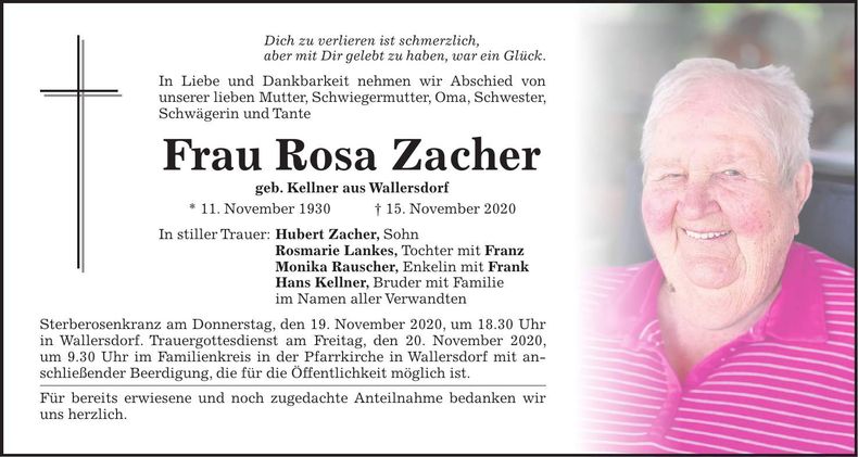 Traueranzeige Rosa Zacher