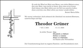 Traueranzeige Theodor Grüner
