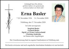 Traueranzeige Erna Basler