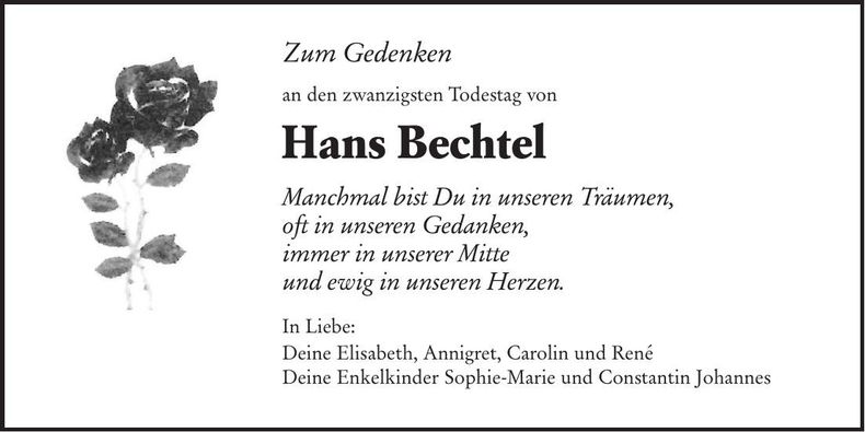 Traueranzeige Hans Bechtel