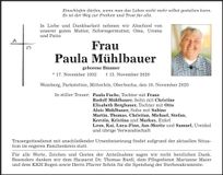 Traueranzeige Paula Mühlbauer