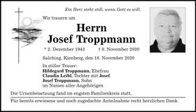 Traueranzeige Josef Troppmann