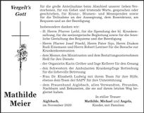 Traueranzeige Mathilde Meier