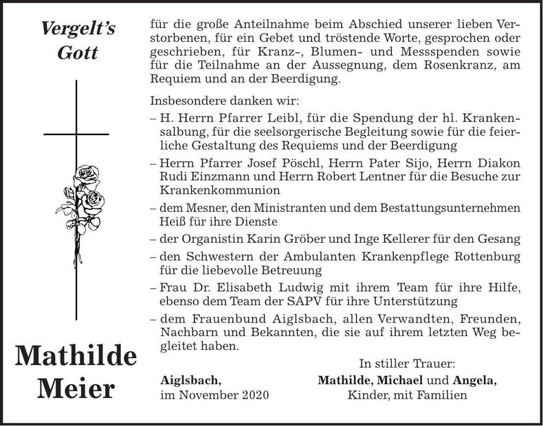 Traueranzeige Mathilde Meier