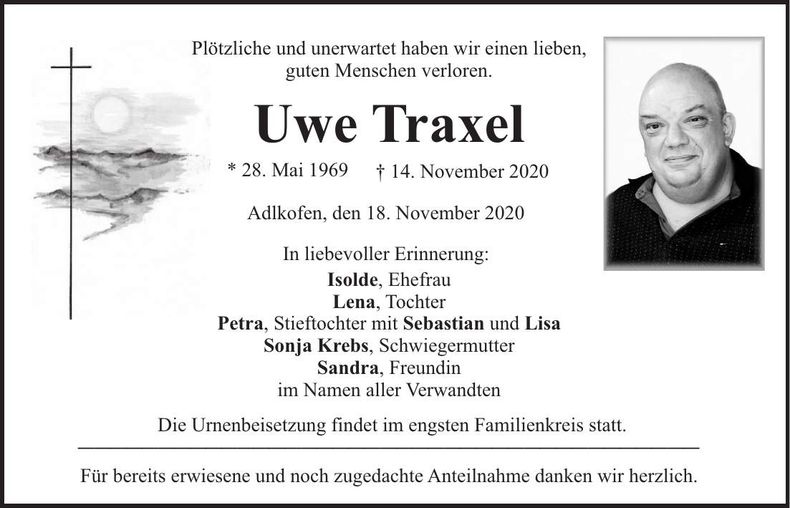 Traueranzeige Uwe Traxel