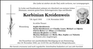 Traueranzeige Korbinian Kreidenweis