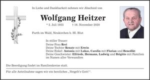 Traueranzeige Wolfgang Heitzer