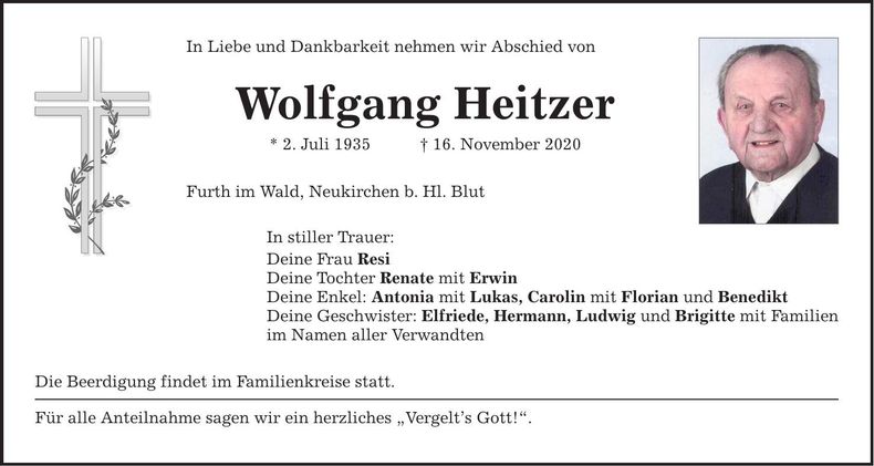 Traueranzeige Wolfgang Heitzer