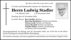 Traueranzeige Ludwig Stadler
