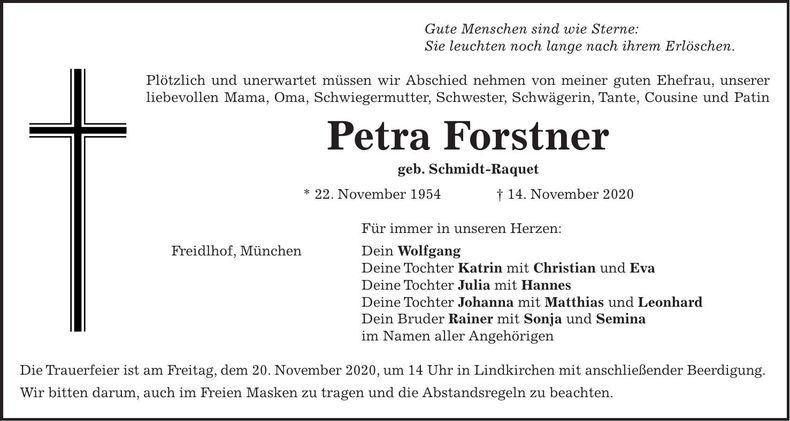 Traueranzeige Petra Forstner