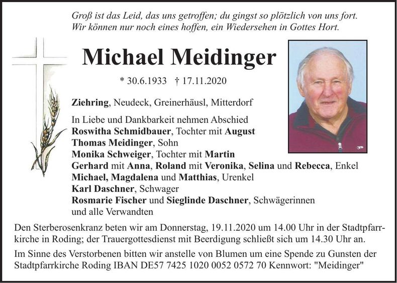 Traueranzeige Michael Meidinger