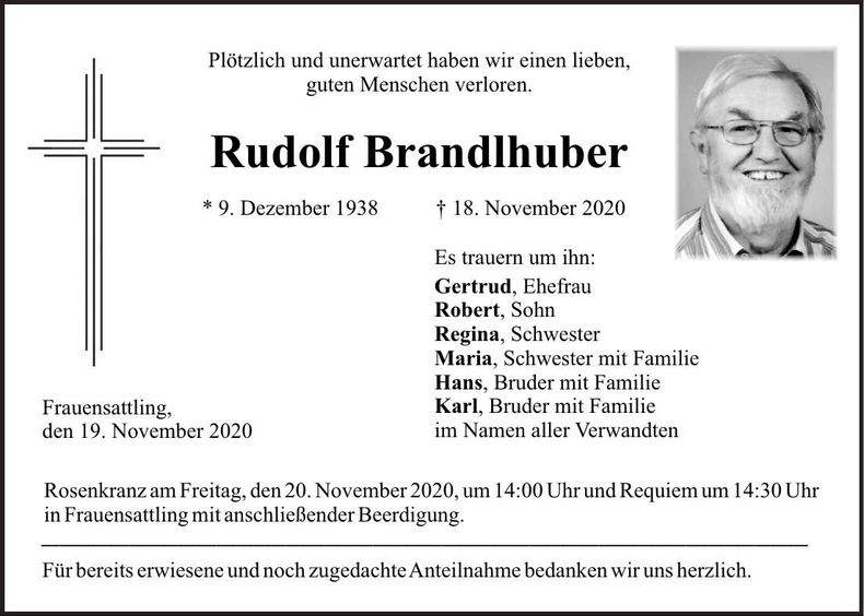 Traueranzeige Rudolf Brandlhuber