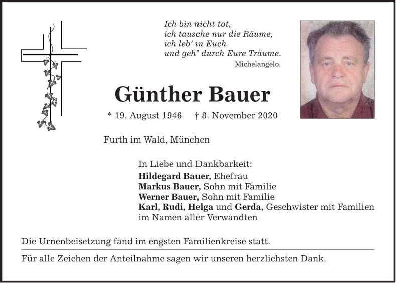 Traueranzeige Günther Bauer