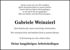 Traueranzeige Gabriele Weinzierl