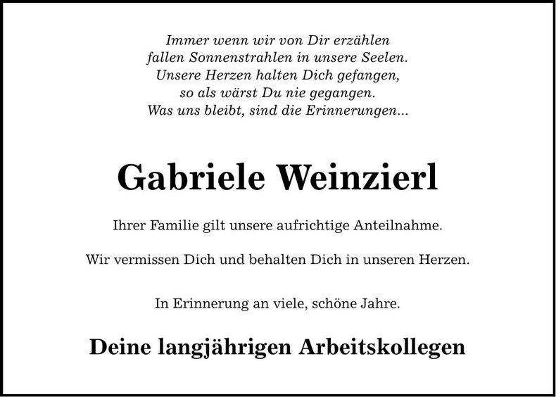 Traueranzeige Gabriele Weinzierl
