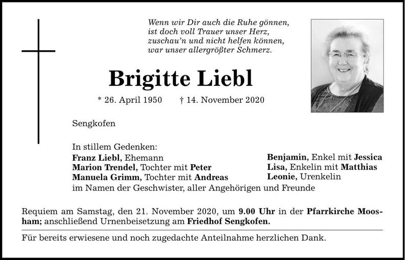 Traueranzeige Brigitte Liebl