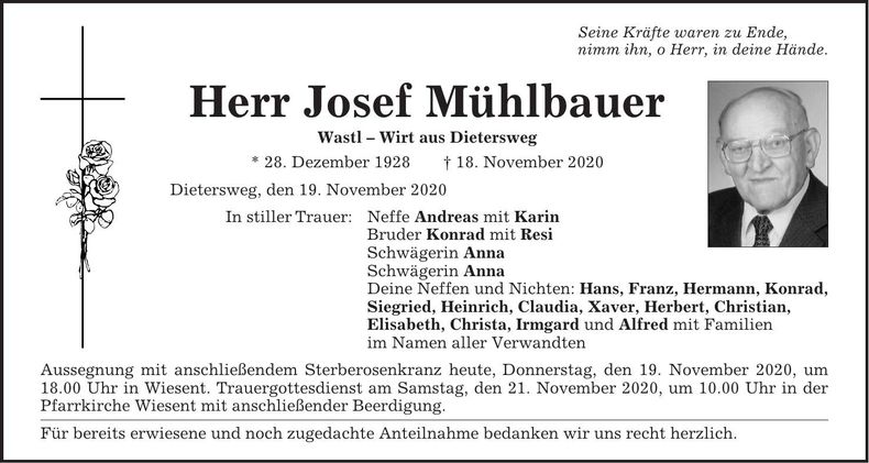 Traueranzeige Josef Mühlbauer