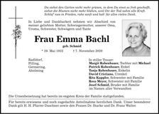 Traueranzeige Emma Bachl