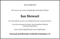 Traueranzeige Ian Stewart