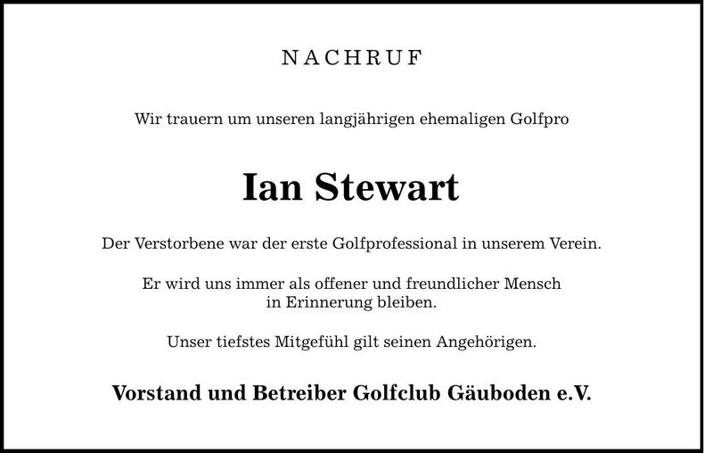 Traueranzeige Ian Stewart