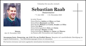 Traueranzeige Sebastian Raab