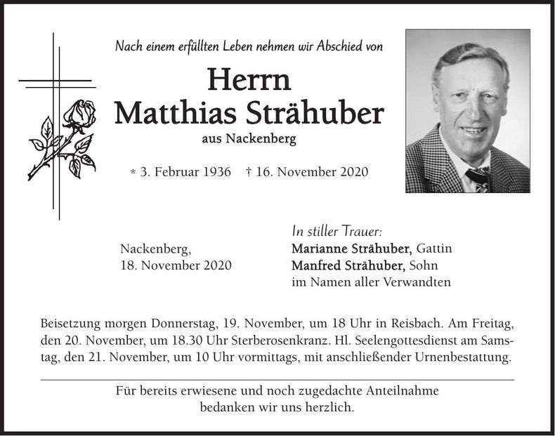 Traueranzeige Matthias Strähuber