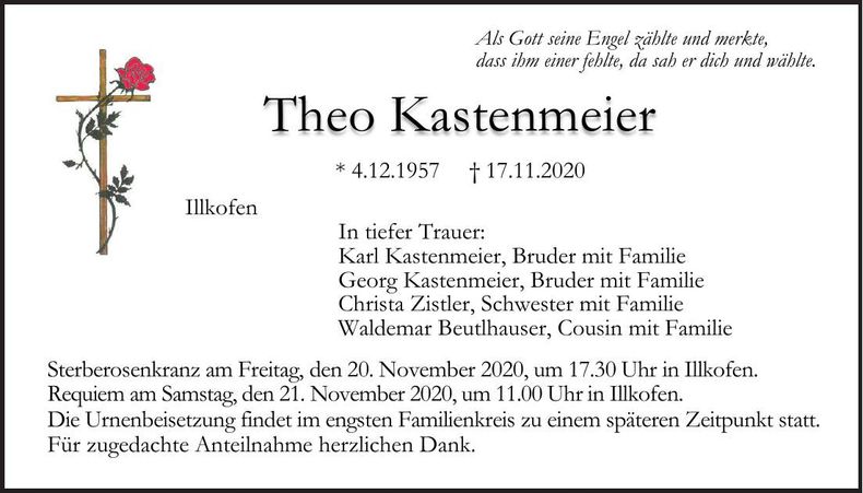 Traueranzeige Theo Kastenmeier