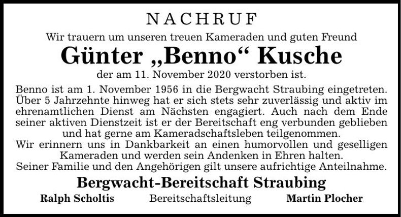 Traueranzeige Günter Kusche