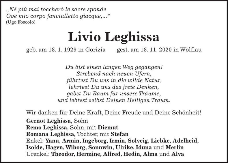 Traueranzeige Livio Leghissa
