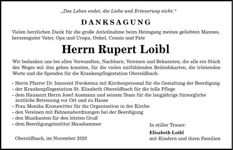 Traueranzeige Rupert Loibl