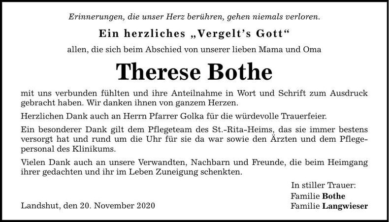 Traueranzeige Therese Bothe