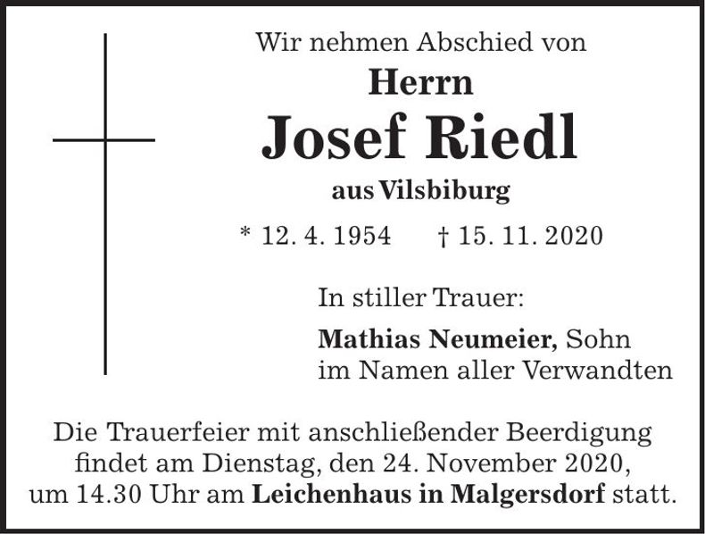 Traueranzeige Josef Riedl