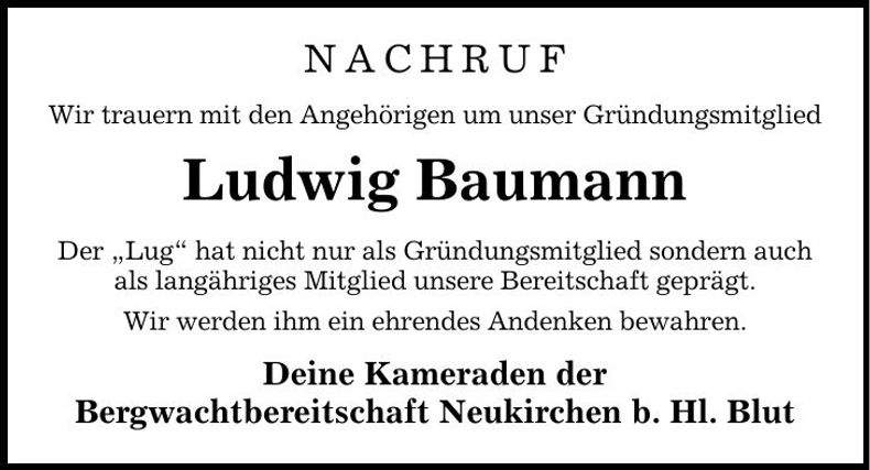 Traueranzeige Ludwig Baumann