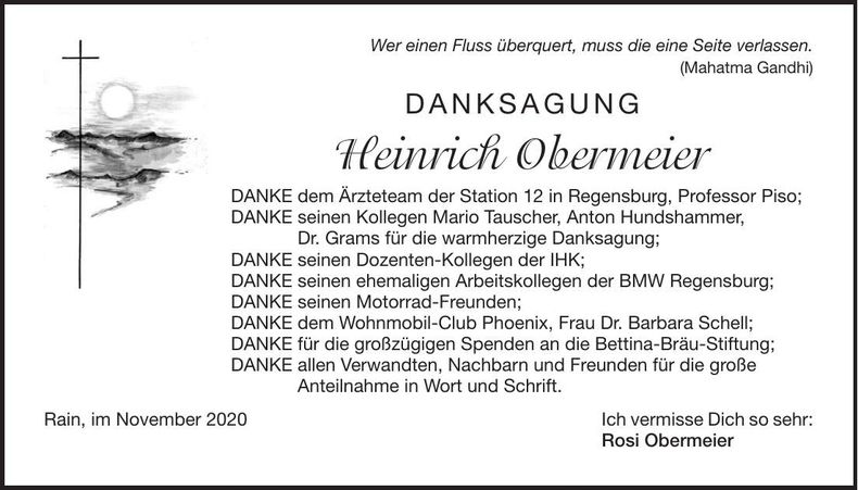 Traueranzeige Heinrich Obermeier