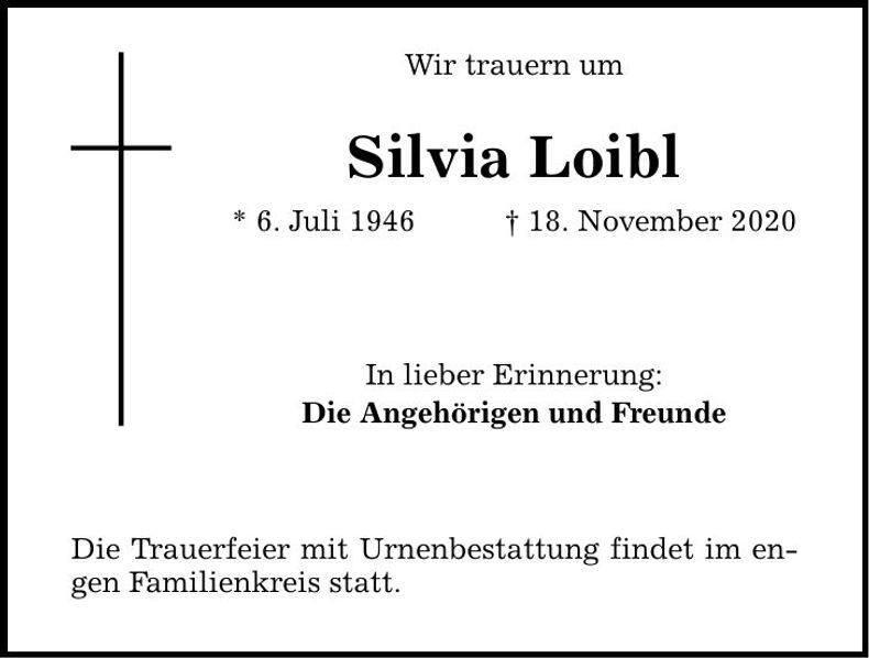 Traueranzeige Silvia Loibl