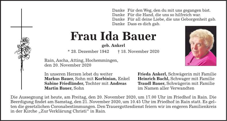 Traueranzeige Ida Bauer