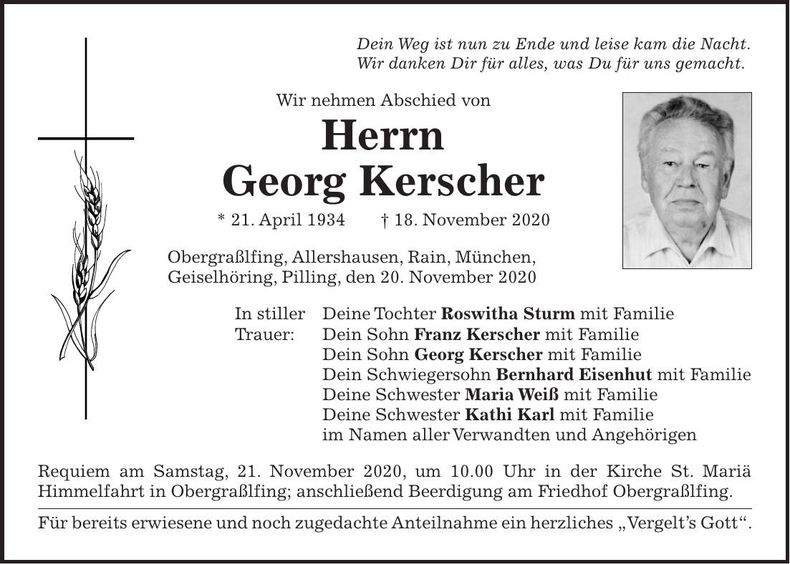 Traueranzeige Georg Kerscher