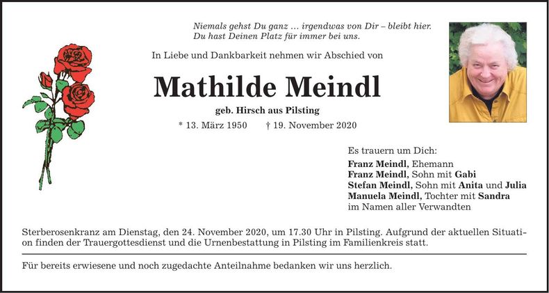 Traueranzeige Mathilde Meindl