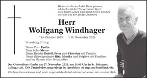 Traueranzeige Wolfgang Windhager