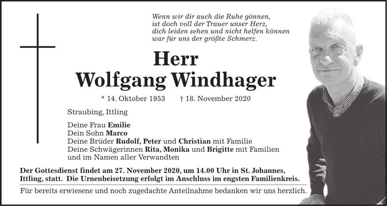 Traueranzeige Wolfgang Windhager