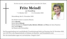 Traueranzeige Fritz Meindl