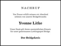 Traueranzeige Yvonne Litke