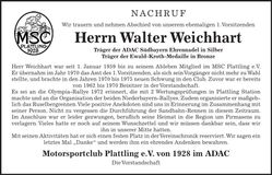 Traueranzeige Walter Weichhart