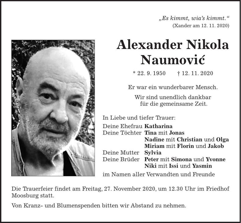 Traueranzeige Alexander Nikola Naumovic
